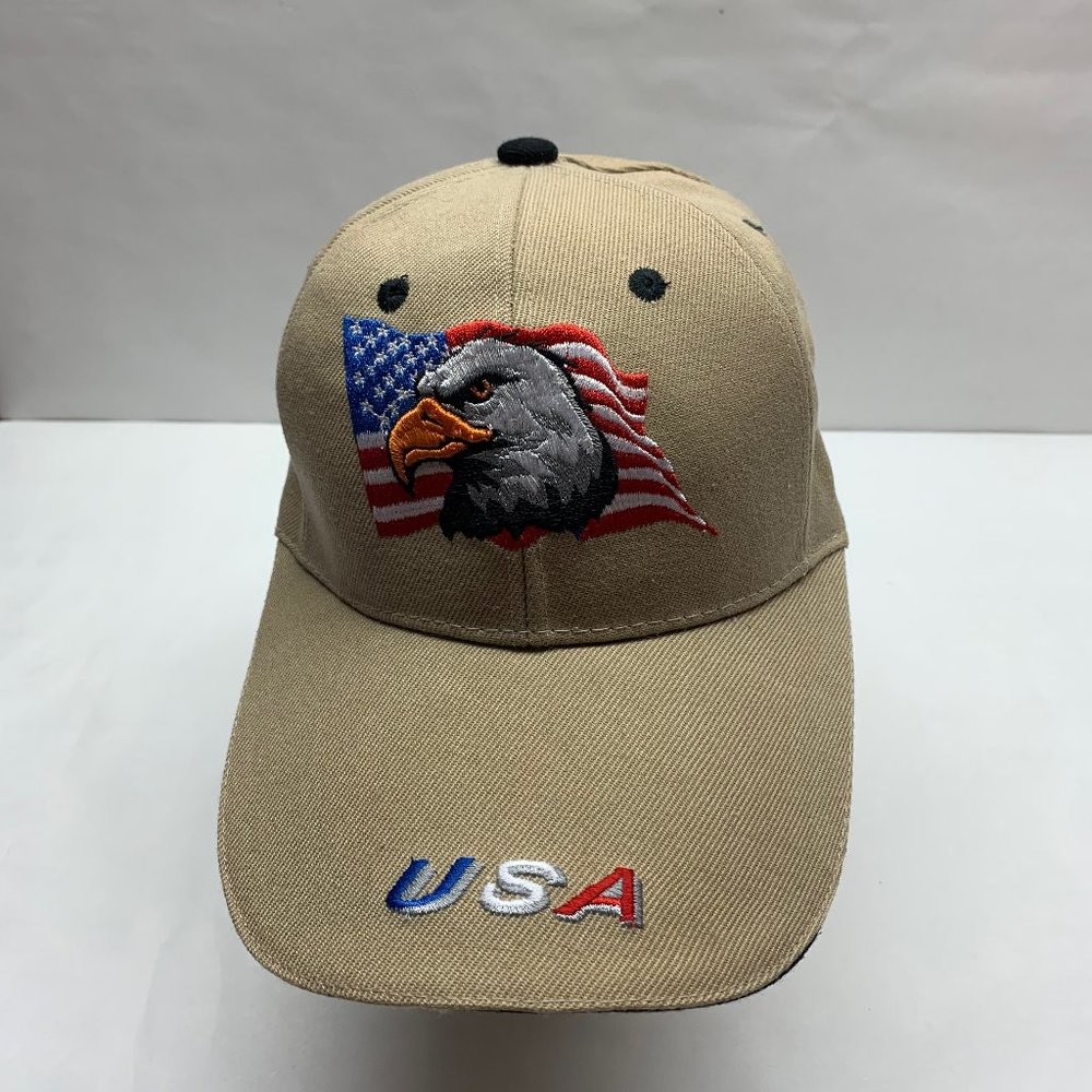 Patriotic Cap Hat USA America Flag Eagle tan new